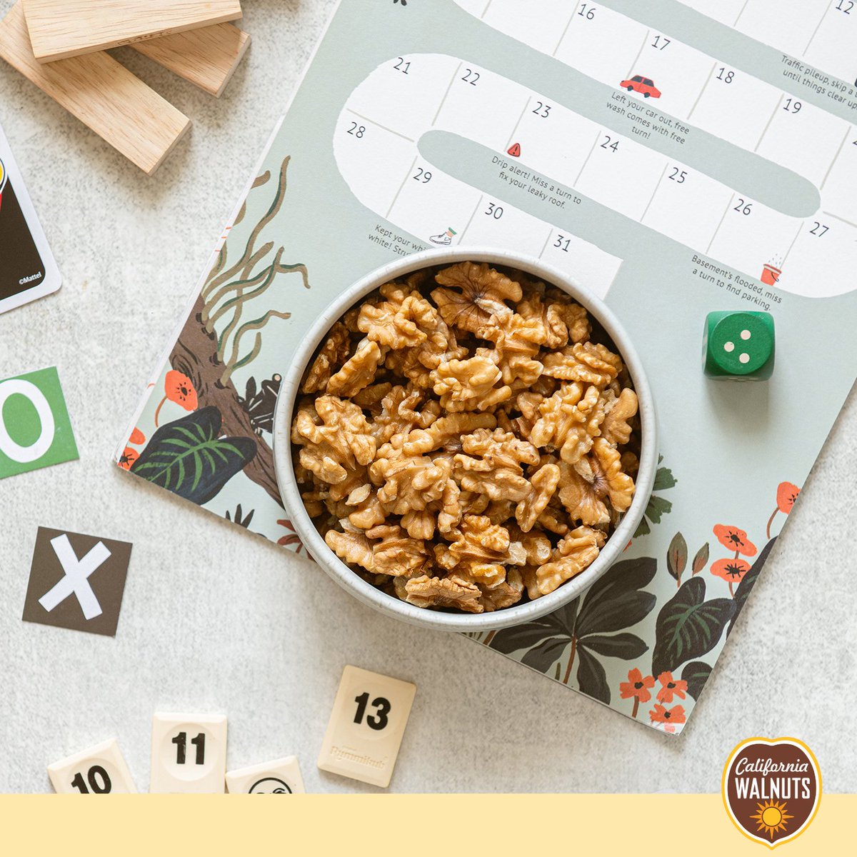 Too hot for outdoor fun? 

Bring the party indoors with a board game day and your favorite guilt-free snack—#Californiawalnuts! Packed with plant-based omega-3 ALA and crunchy goodness, they’re the perfect game-time fuel. 

Because smart players snack smart.
 #Walnuts