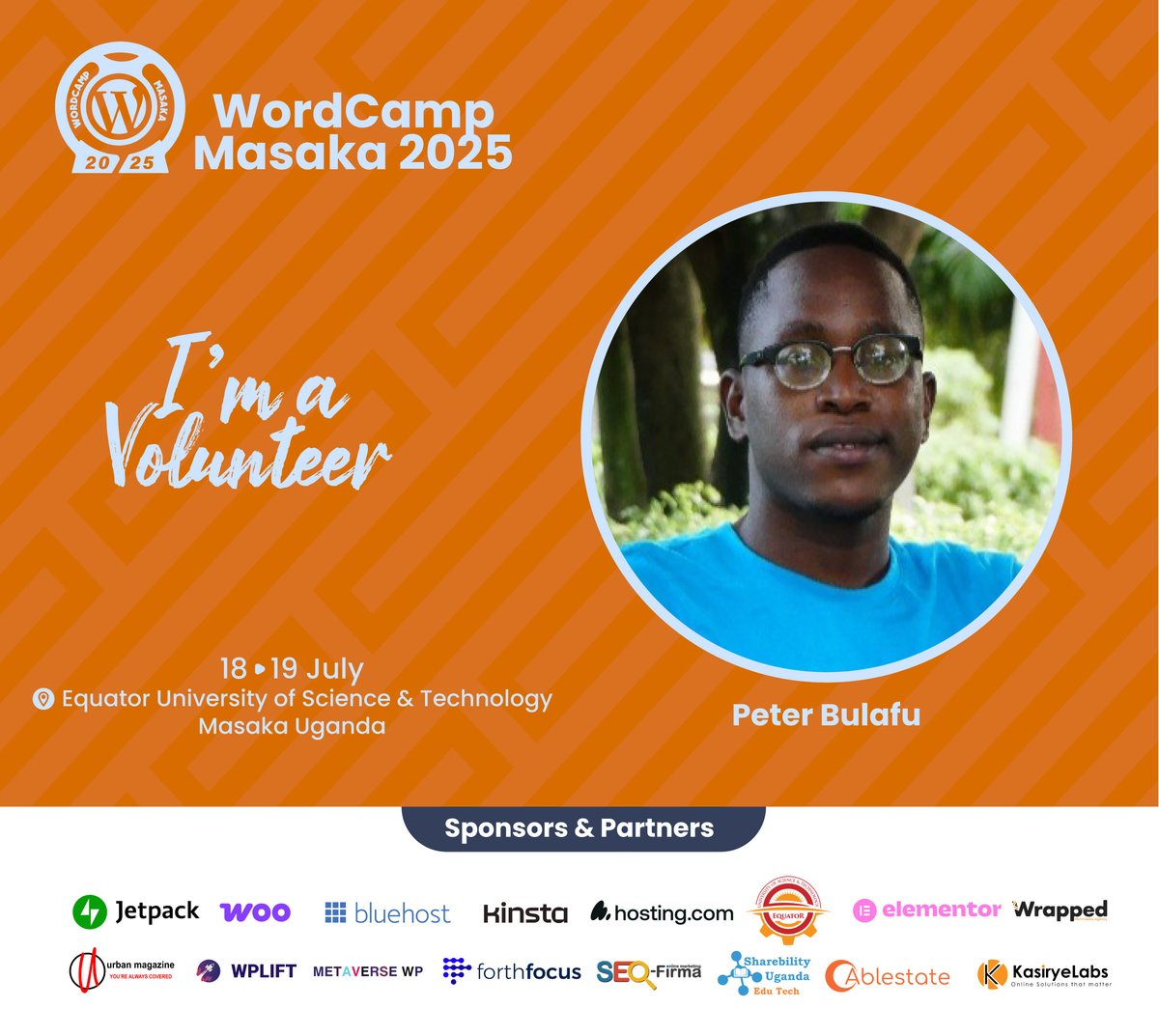 WordPressMasaka's tweet image. 👋 Meet Peter @TechlogUG , a passionate volunteer for WordCamp Masaka 2025! Connect with the WordPress community in Masaka, Uganda, 18–19 July 2025 at Equator University. 🎟️Get tickets: masaka.wordcamp.org/2025/tickets/ 
#WordPress #WCMasaka