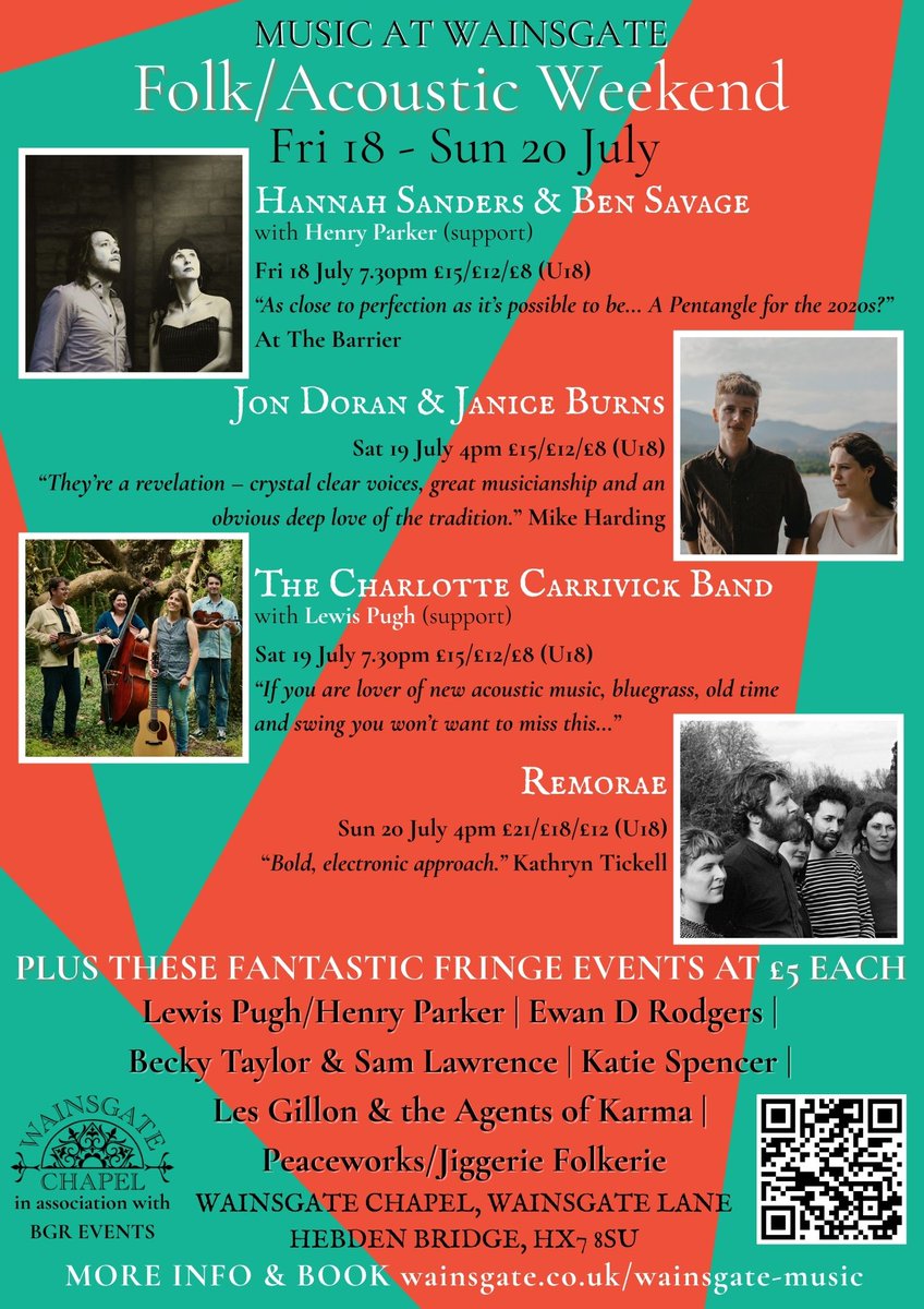 Week today Wainsgate Chapel Weekender near #hebdenbridge food drink and #acoustic &amp; folk music Charlotte Carrivick  Band; Janice Burns&amp; Jon Doran; <a href="/HenryParkerBfd/">Henry Parker</a> LewisPugh, Becky Taylor etc;  separate tickets which can be bought OTD @JaniceandJon1 <a href="/TodmordenTweets/">TodmordenTweets</a> <a href="/Carrivicks/">Carrivick Sisters</a>