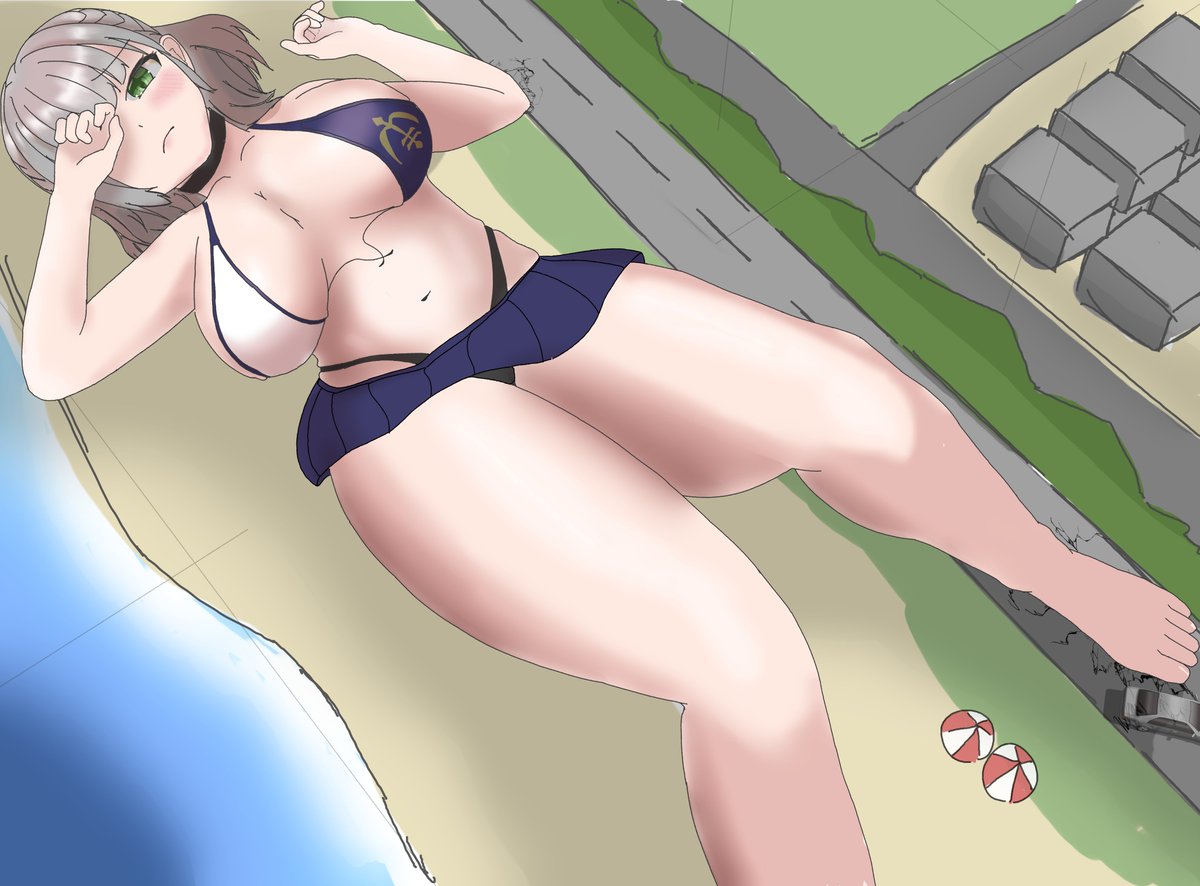 大きすぎて海水浴できなかった団長…
#巨大娘 #giantess 