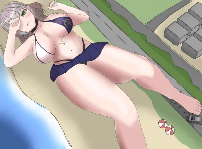 大きすぎて海水浴できなかった団長… #巨大娘 #giantess