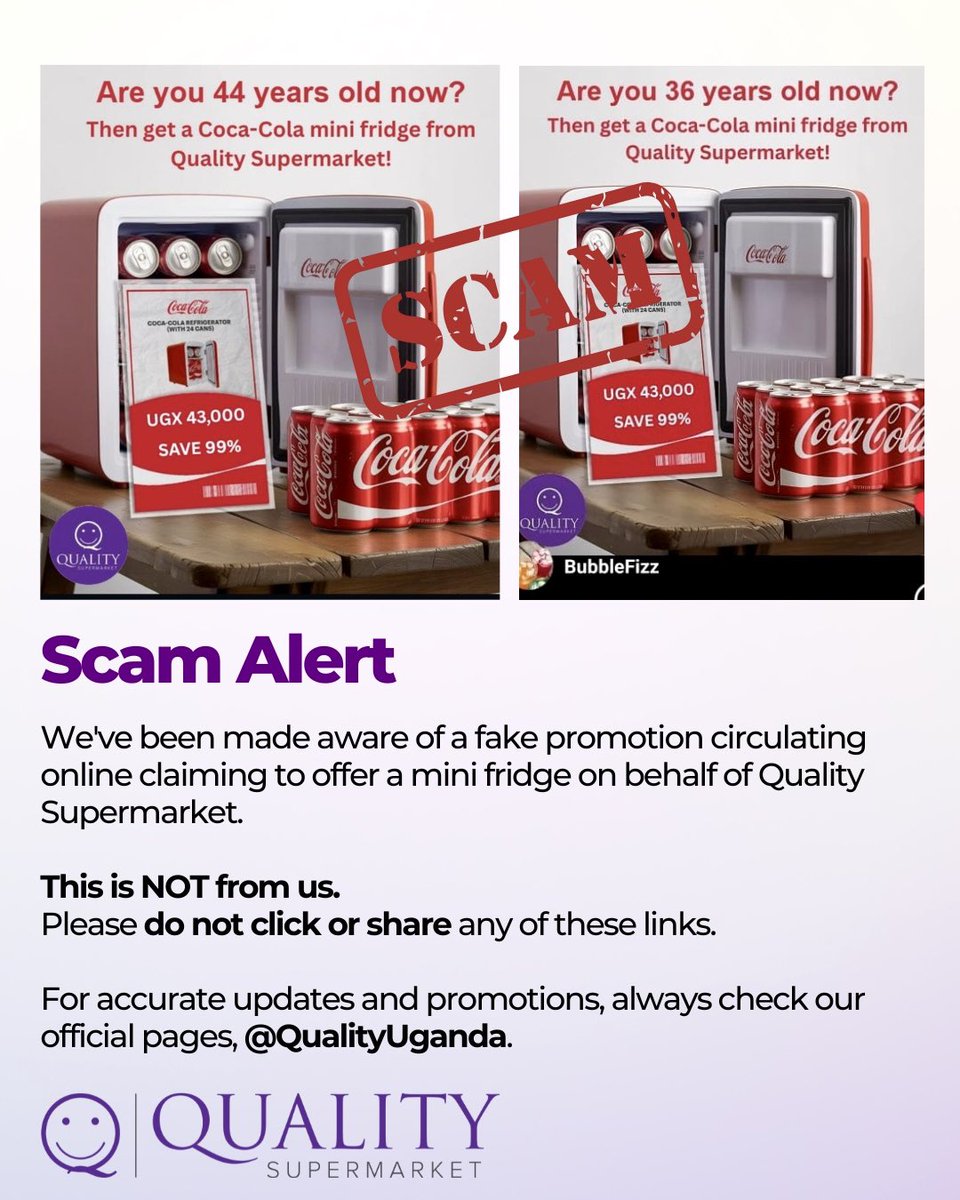 QualityUganda's tweet photo. Scam Alert. This is not from us. Please don’t be duped. https://t.co/D1R855qfBV