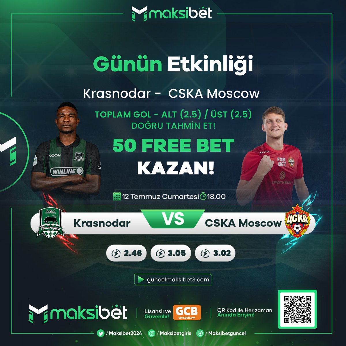 maksibet2024's tweet photo. 5⃣0⃣ #Freebet kazan
📢 #Maksibet' te #FREEBET ZAMANI
⚽️ #Krasnodar - #CSKAMoskova
➡️ TOPLAM GOL 2.5 ALT / 2.5 UST
Doğru cevabı bil 50 #Freebet 'i kap
⚡️ @maksibet2024 takip
🔝 RT +FAV+3 Kişi etiket
👉 Son işlem yatırım
▶️ https://t.co/1F6hsc94b7 https://t.co/qRUhU7EFia