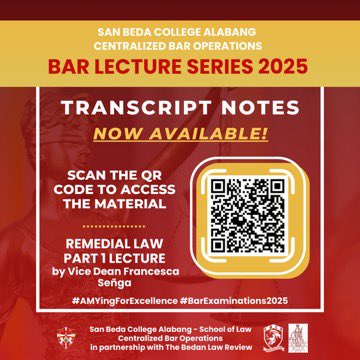 SBCA_CBO's tweet photo. SBCA CBO 2025 Bar Lecture Series Notes - Newly Added: Remedial Law Part 1 with Vice Dean Señga

Access them all here:
https://t.co/9PFa2ZAMFX

#SBCACBO
#Bar2025
#CBOBarLectureSeries2025
#CBOBarLecture
#BarLecture2025 
#CentralizedBarOperations
#AMYingForExcellence https://t.co/nvM7hkLcLa