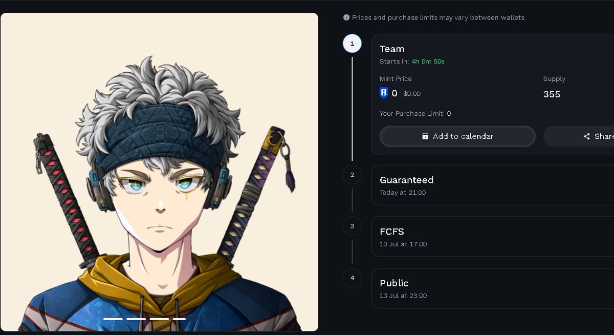 ⚔️ Huge shoutout to <a href="/daryl24_eth/">Daryl.ron ⛩️</a> and <a href="/0xxNathan/">Nathan</a> for pushing the boundaries with <a href="/AwakenHunterNFT/">Awakening Hunters</a>  — a next-gen anime mint built for the <a href="/Ronin_Network/">Ronin</a> .

🗓️ GTD Mint: July 12, 21:00 UTC+8
⚡ FCFS: July 13, 17:00 UTC+8
🌍 Public Mint: July 13, 23:00 UTC+8
💰 150 RON