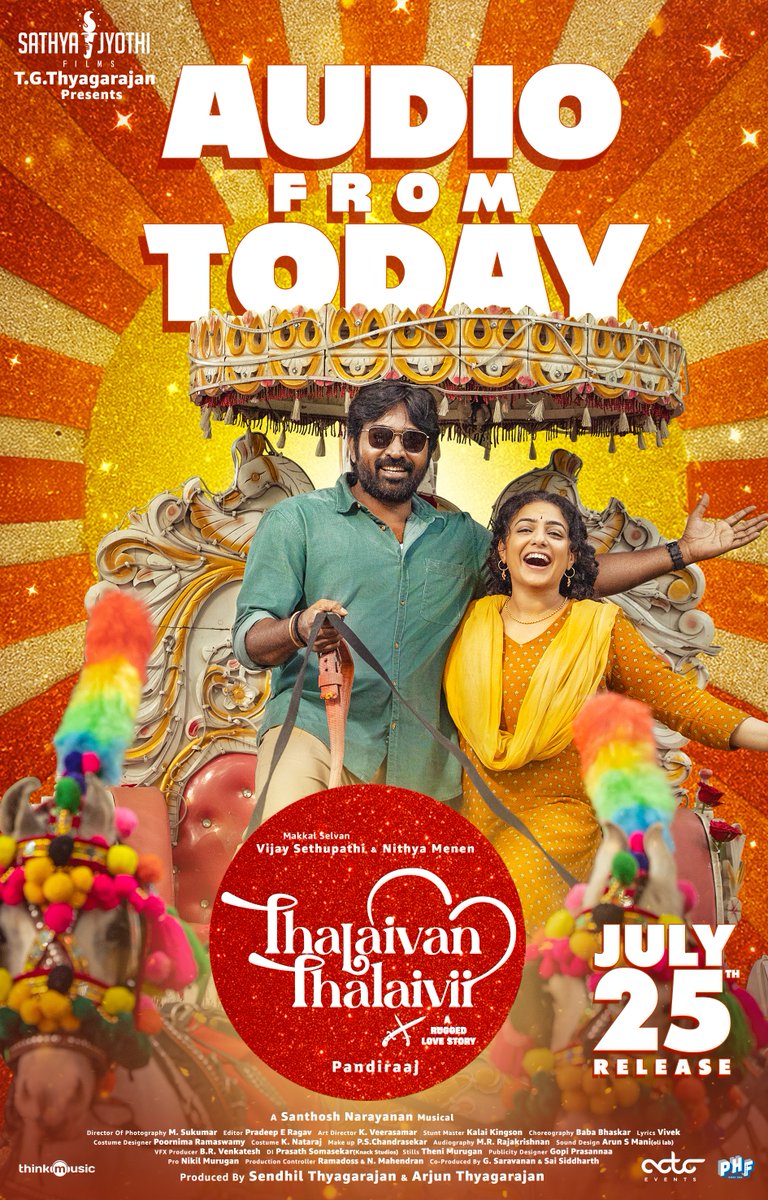 Sathya Jyothi Films (@sathyajyothi) on Twitter photo Namma Agasaveeran Perarasi rugged romance-ku ipo namma <a href="/Music_Santhosh/">Santhosh Narayanan</a> oda rhythm-um ready! 🎶💓
#ThalaivanThalaivii audio from today! 🥳
<a href="/VijaySethuOffl/">VijaySethupathi</a> <a href="/MenenNithya/">Nithya Menen</a> <a href="/pandiraaj_dir/">Pandiraaj</a>
<a href="/iYogiBabu/">Yogi Babu</a> <a href="/Lyricist_Vivek/">Vivek</a> <a href="/thinkmusicindia/">Think Music</a> #Vijaysethupathi #NithyaMenen #SanthoshNarayanan Namma Agasaveeran Perarasi rugged romance-ku ipo namma <a href="/Music_Santhosh/">Santhosh Narayanan</a> oda rhythm-um ready! 🎶💓
#ThalaivanThalaivii audio from today! 🥳
<a href="/VijaySethuOffl/">VijaySethupathi</a> <a href="/MenenNithya/">Nithya Menen</a> <a href="/pandiraaj_dir/">Pandiraaj</a>
<a href="/iYogiBabu/">Yogi Babu</a> <a href="/Lyricist_Vivek/">Vivek</a> <a href="/thinkmusicindia/">Think Music</a> #Vijaysethupathi #NithyaMenen #SanthoshNarayanan