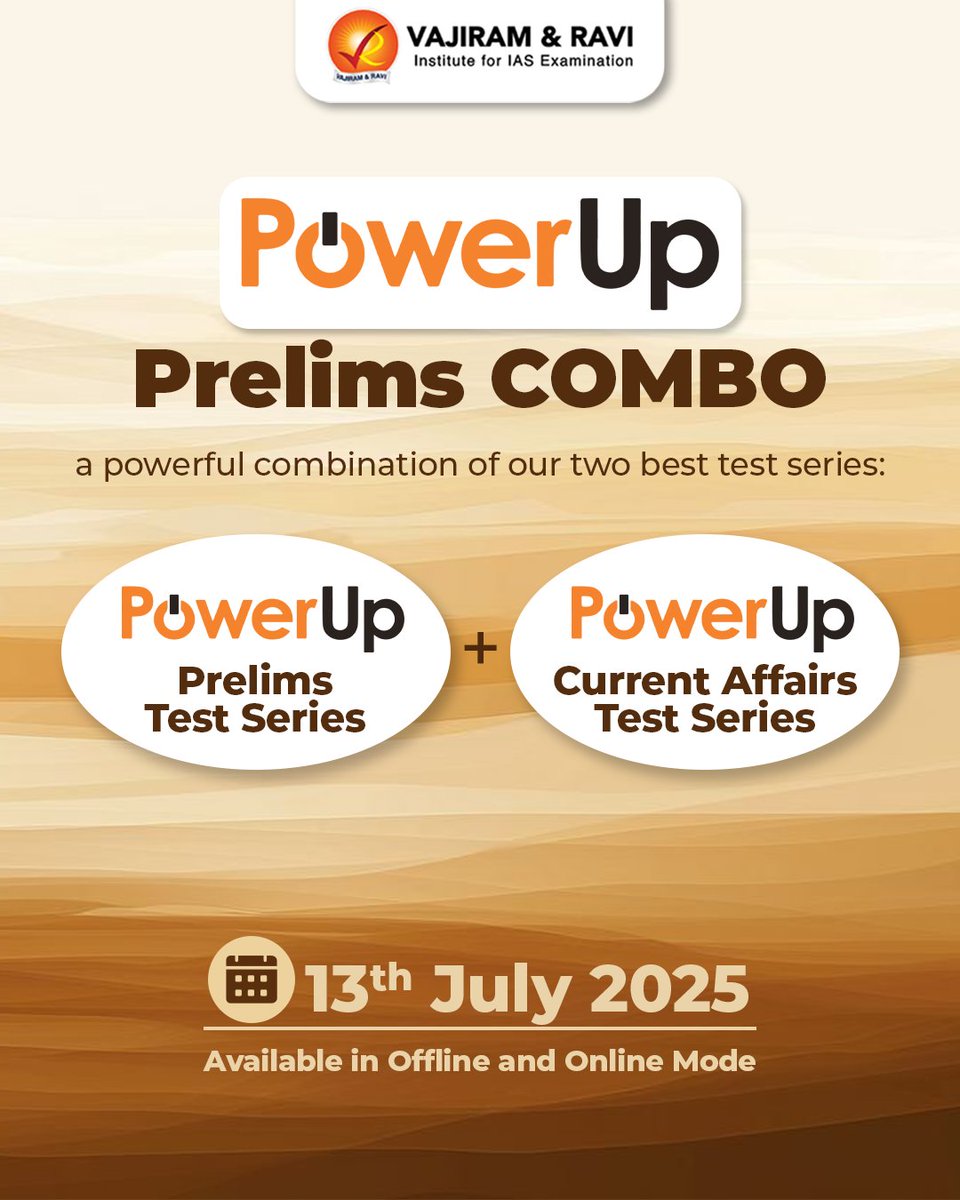 VajiramRavi's tweet image. 🚨 PowerUp Prelims COMBO 2025 🚨
Crack the Static. Master the Current. ✅ Conquer THE PRELIMS!

For Enquiries and Registration: docs.google.com/forms/d/e/1FAI…

#UPSCPrelims2025 #PrelimsTestSeries #PowerUpPrelims #UPSC2025 #IASPreparation #VajiramAndRavi #CurrentAffairsTestSeries