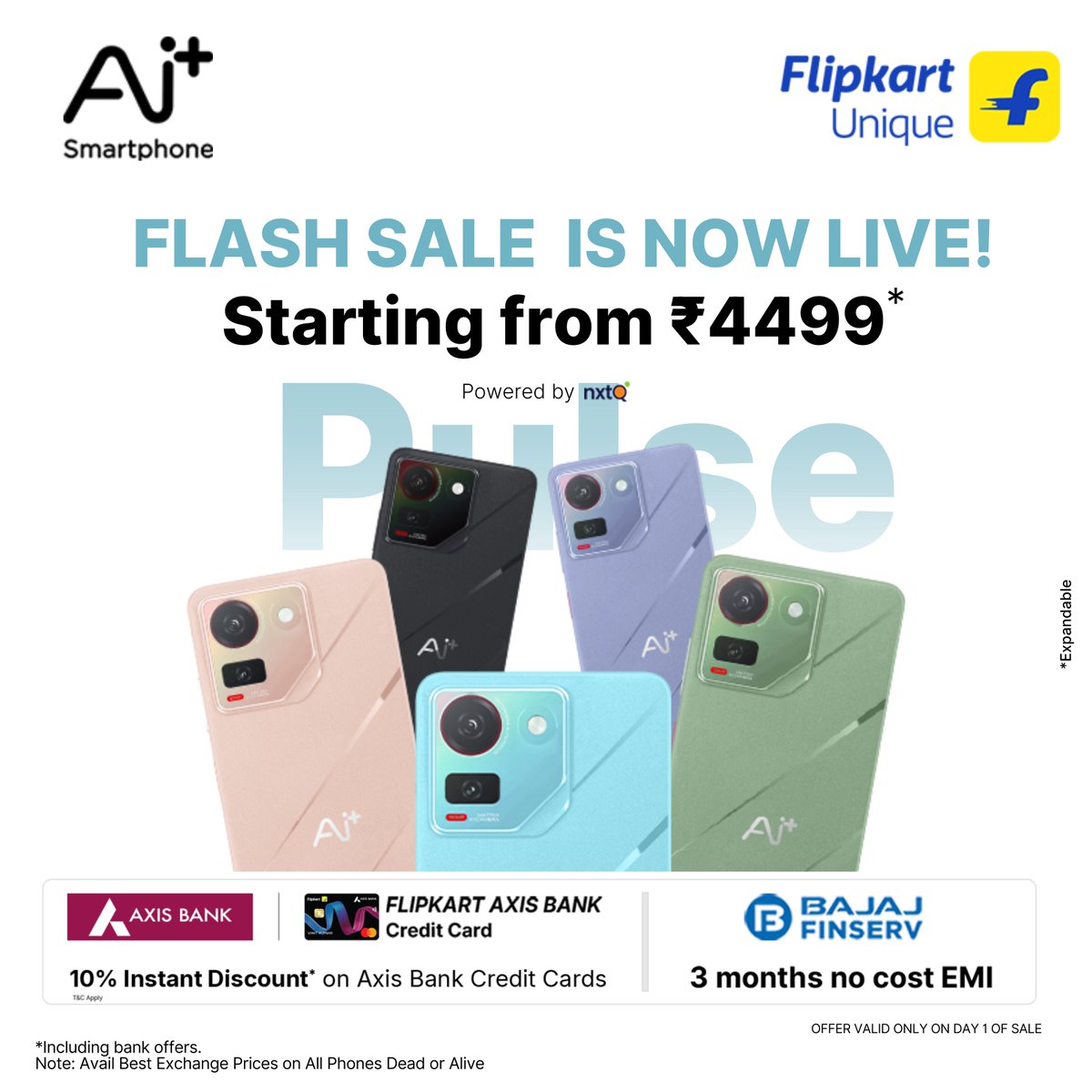 💥 Flash Sale is NOW LIVE on Flipkart!

 Get the Ai+ Smartphone Pulse for just ₹4,499* – Offer valid for today only ⏳

#AiPlusSmartphone #Pulse #FlashSale #NowLive #BuiltForIndia #MadeForIndia