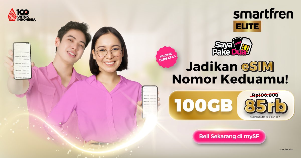 smartfrenworld's tweet photo. Gratis Nomor Cantik dengan eSIM
Yuk beli sekarang di aplikasi mySF!

#SayaPakeDua #SmartfrenESIM #mySF #esim #elite #smartfren #100PersenUntukIndonesia 

Landing Page:
https://t.co/PQE9LnwHcA https://t.co/XF3J4fKTC7
