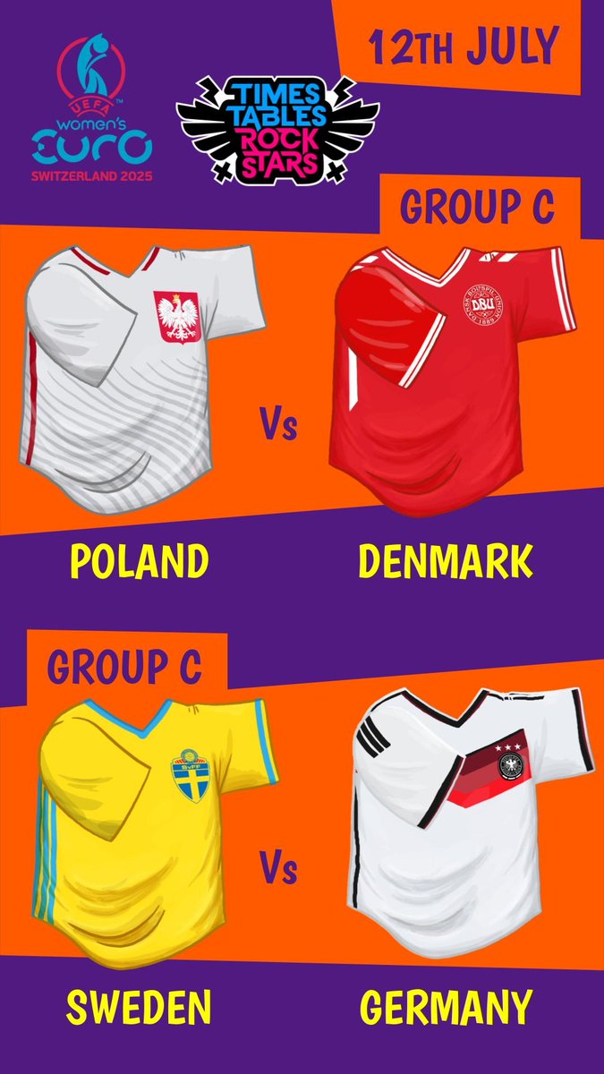 TTRockStars's tweet image. Day 9 of @WEURO2025 ⚽️
Up next:
Poland🇵🇱 vs Denmark🇩🇰
Sweden🇸🇪 vs Germany🇩🇪
Get your class involved! We've added football shirts for each team in the Euros to our Avatar Shop. 👕🛒
#WomensEuros #WEURO2025