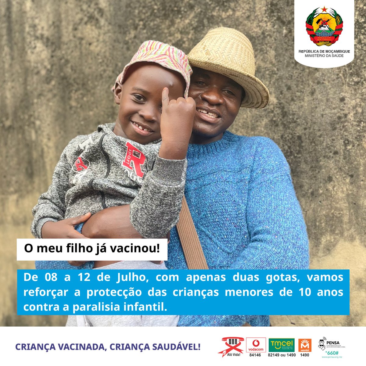 UNICEF_Moz's tweet image. 📢 Hoje é o último dia da campanha de vacinação contra a pólio!
Vamos proteger todas as crianças menores de 10 anos da paralisia infantil.
🚨A pólio é contagiosa e não tem cura.
✅ A vacina é segura, gratuita e eficaz.
Juntos podemos eliminar a pólio em Moçambique!
#EndPolio