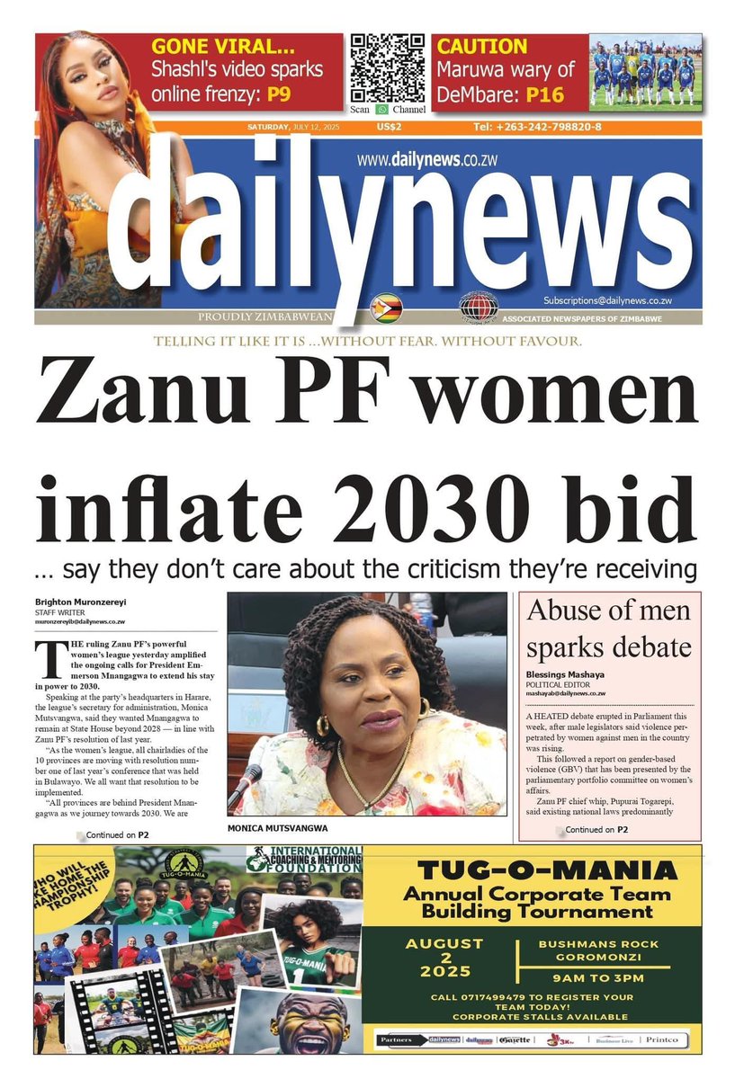 Ndikunzwei futy Muchiti 2030 yaparara

ZANU PF provincial chairladies from all 10 provinces have unanimously endorsed a resolution for President Emmerson Mnangagwa to remain in office beyond 2028. The move signals strong internal backing and paves the way for a potential