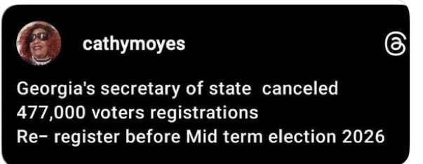 Suzierizzo1's tweet image. If you reside in Georgia now is the time to check your Voters Registration information because Georgia Secretary of State has cancelled 477,000 Voter Registrations there just in time for the Mid Terms! 💙