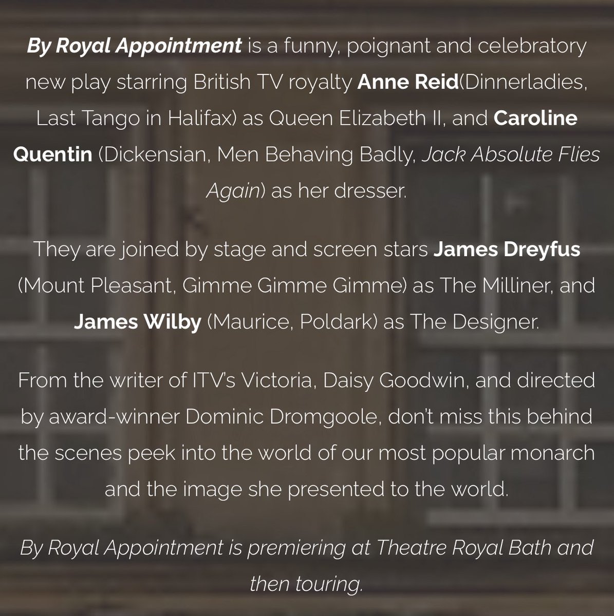 AlastairBruce_'s tweet image. Thanks to Daisy Goodwin, I’m off to see her new play By Royal Appointment, in Southampton’s Mayfair Theatre this afternoon
Quite possibly in swimming trunks, looking at forecast!🔥☀️🥵!!
Loved working with @DaisyGoodwin on her ITV series, Victoria.