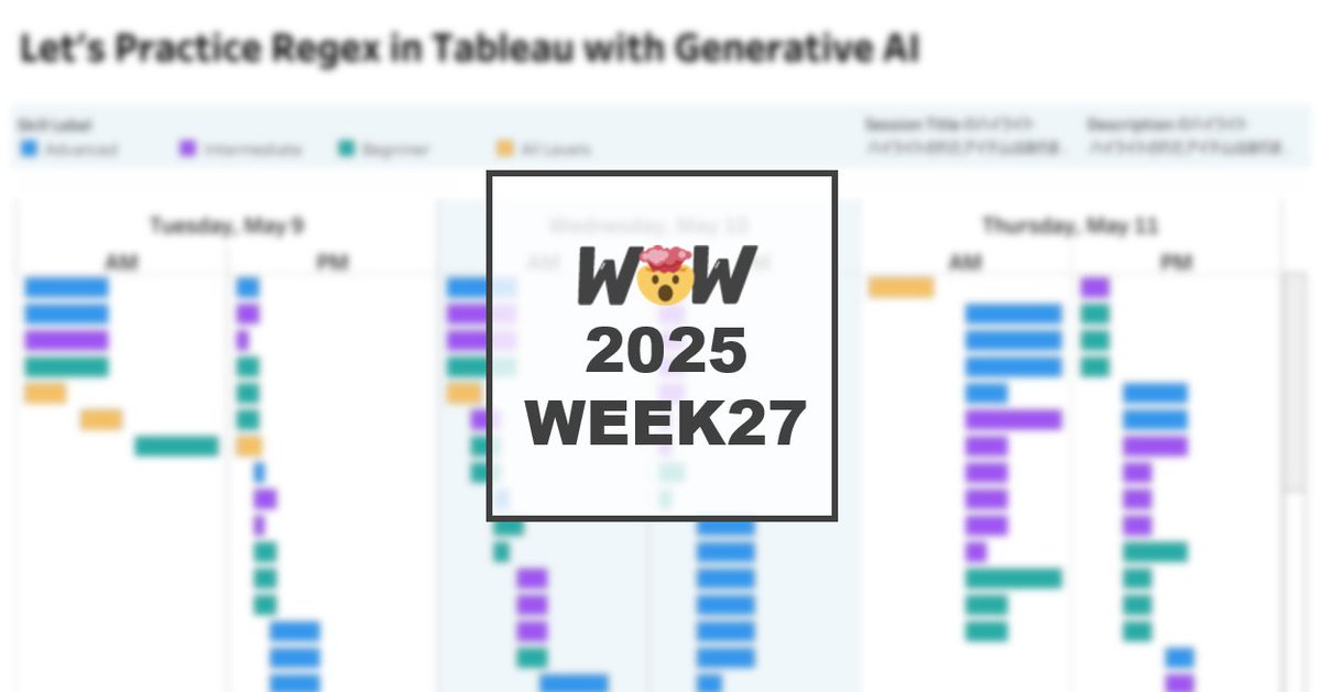 pyonpyon_tab's tweet image. #WOW2025 Week27の「#私の場合」の手順をアップしました。今回は生成AIを使って関数を書く、というこれまでにないテーマでした。それ以外にも、ガントチャート作成部分では、日付データの取り扱いについて学びの多いお題でした。まだの人はぜひ🥰
🔗note.com/vast_cosmos21/…
#Tableau #DATAsaber