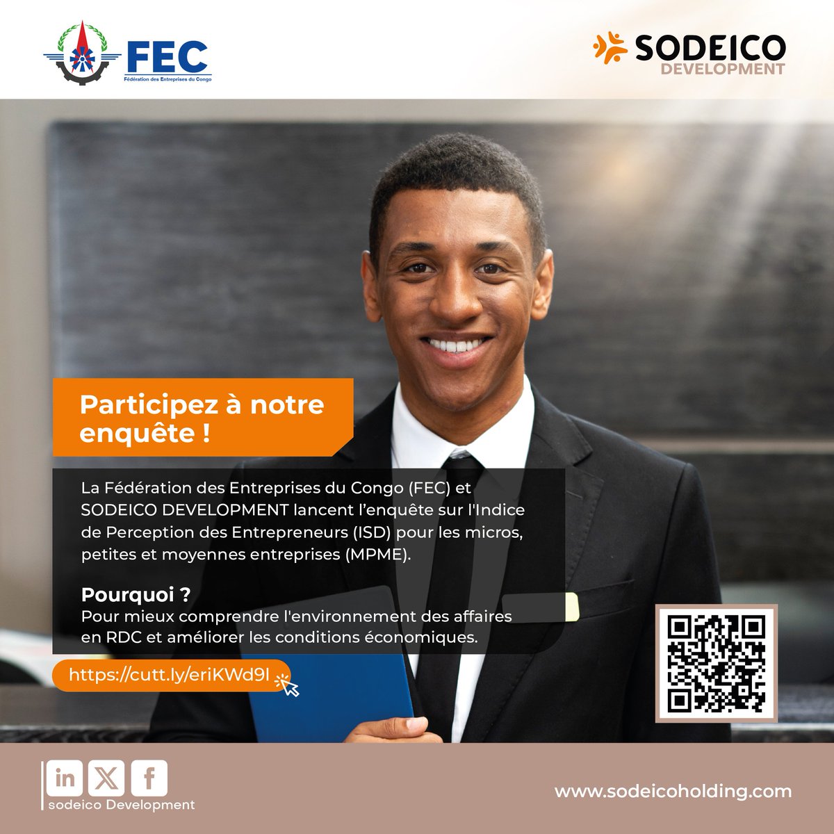 📢 Participez à l’enquête sur la perception de l’environnement des affaires en RDC 🇨🇩 ! 
Donnez votre avis ici 👉 cutt.ly/eriKWd9l 

#RDC #MPME #Economie