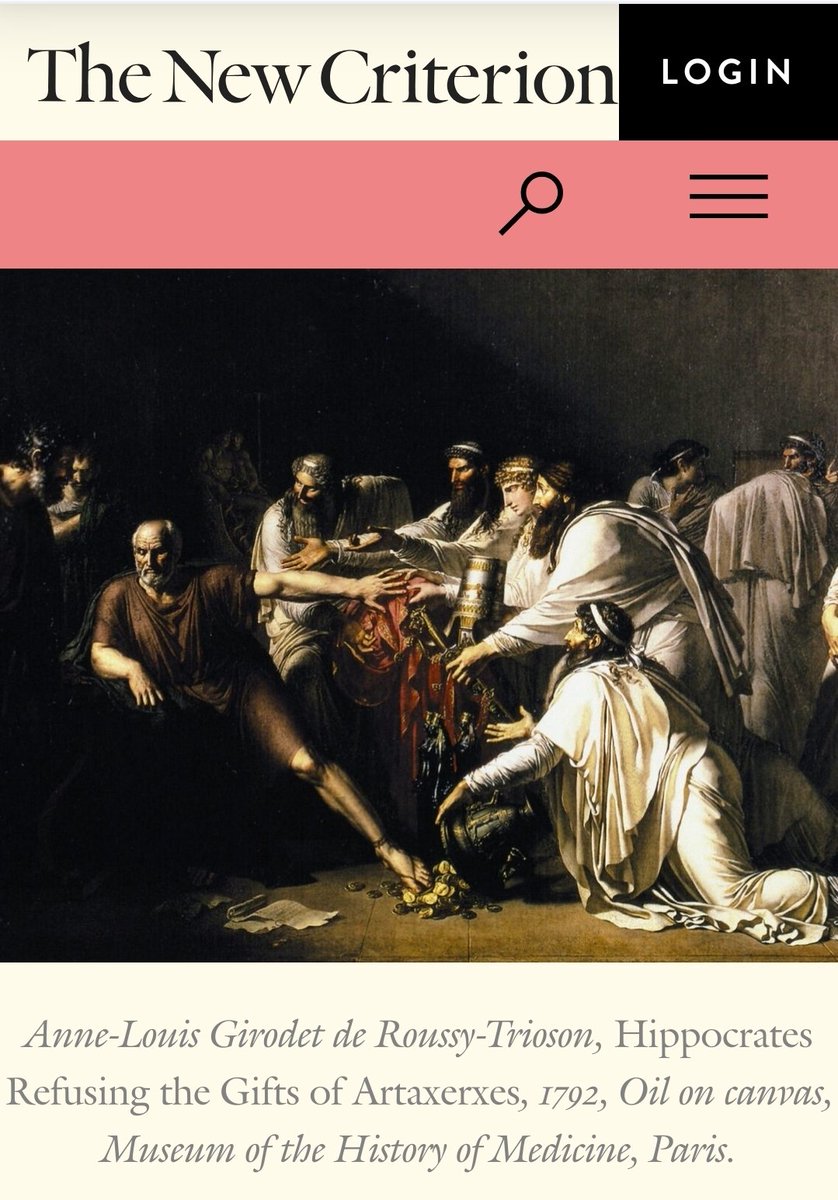 ScottAtlas_IT's tweet image. Thought for the day
Hippocrates Refuses the Gifts of Artaxerxes "His rejection of wealth *and political power* underscores that a doctor’s duty should be to humanity, not to personal gain or influence" art-insider.com/hippocrates-re…