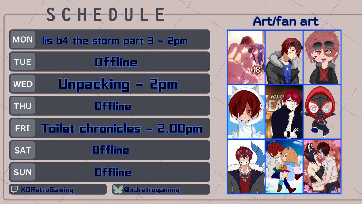 XDRetrogaming's tweet photo. Weekly stream schedule 14th - 18th 2:00 Pm GMT+1
two new games this week only on https://t.co/ILe0xhLOTc
#Vtuber #StreamingSchedule #WeeklyStream #VtuberCommunity #LiveStreaming #ContentCreator #VirtualYouTuber #StreamAnnouncement https://t.co/Pu9ao34TzL