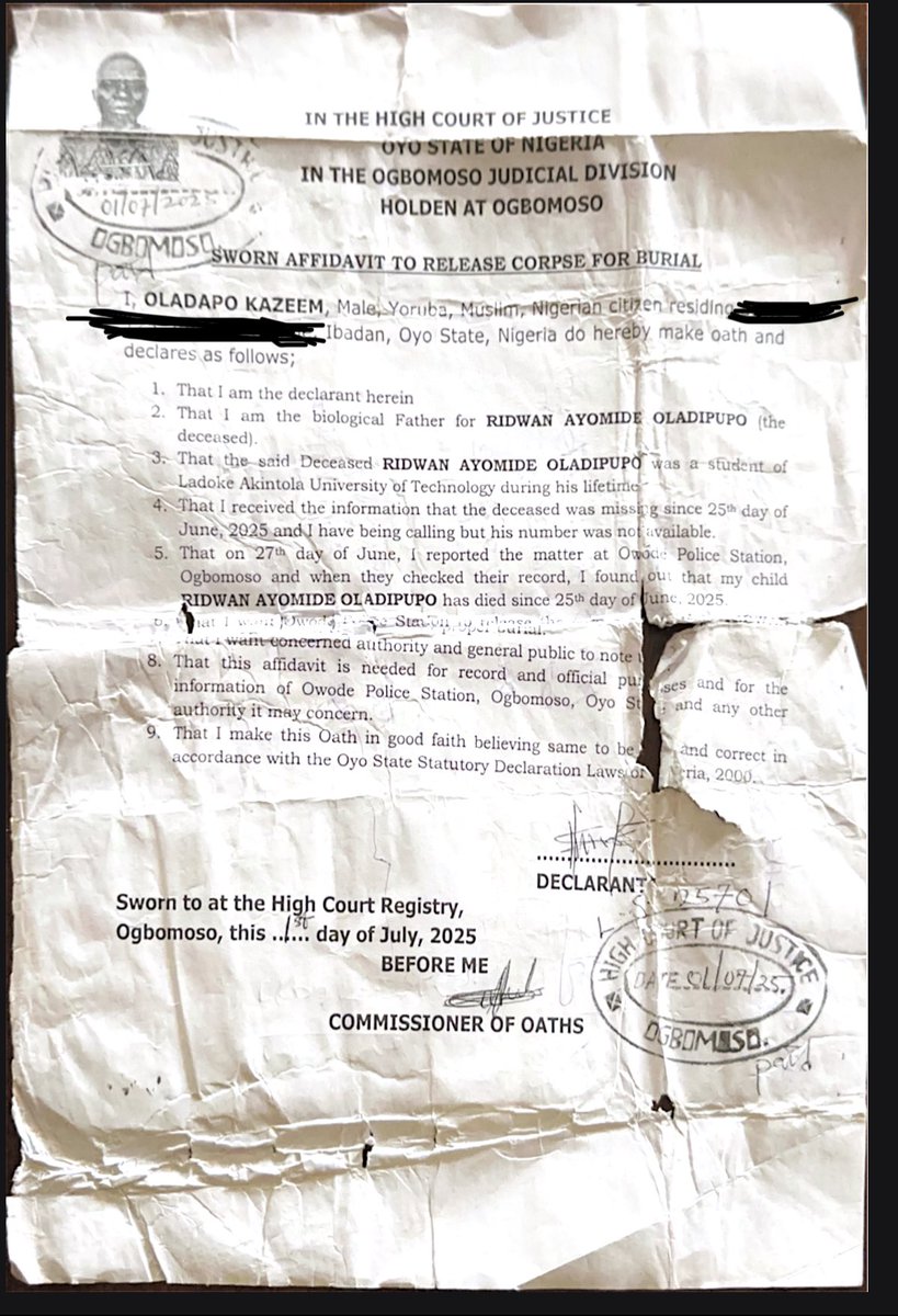 LuxeVeils's tweet photo. 1/ If this is the only tweet I ever make to seek justice, then so be it. So help me God.

This is an open letter to the entire community of Ladoke Akintola University of Technology (LAUTECH), Ogbomoso, Oyo State.

#justiceforridwan #lautech #yabaleft #instablog #gossipmil https://t.co/wZZ3QJIcqb