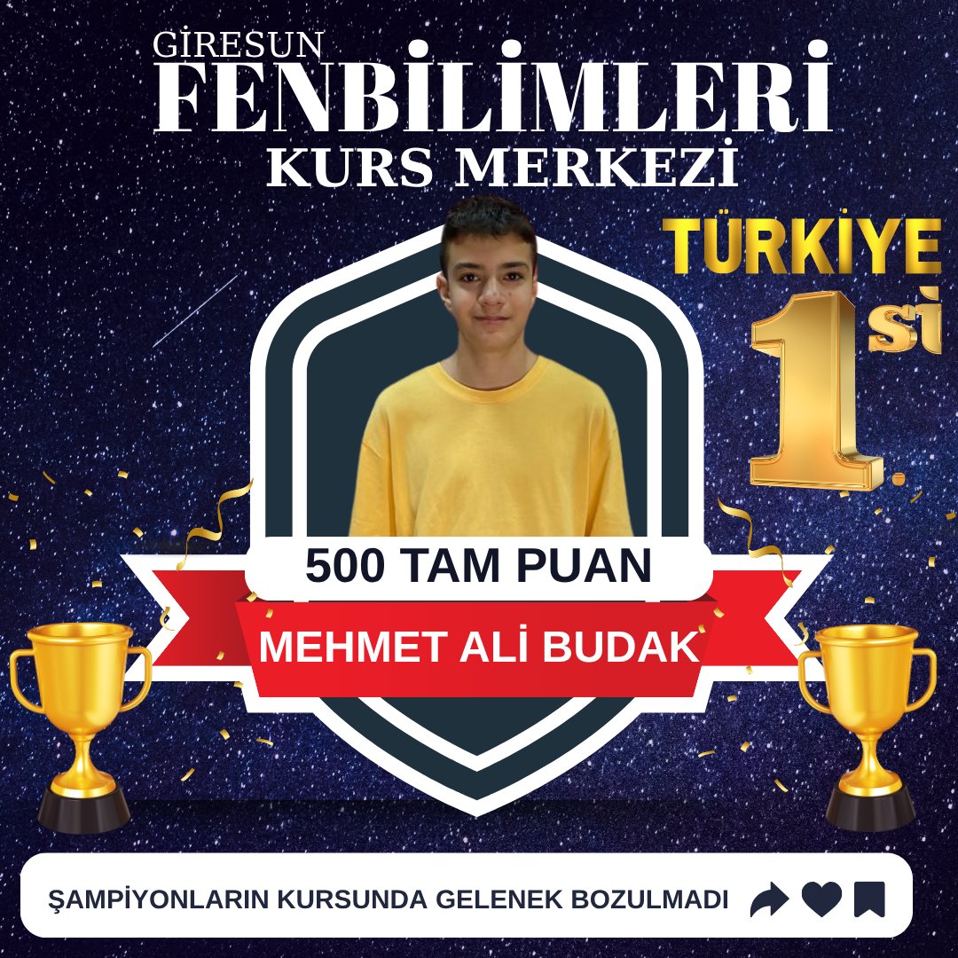 LGS 2025 FENBİLİMLERİ Öğrencileri Zirvede. Türkiye 1.si Mehmet Ali BUDAK' I tebrik eder, Başarılarının Devamını Dileriz. #şampiyonlarınkursu #giresunfenbilimleri #LGS2025 #BaşarıTablosu #GururTablosu #giresun #eğitim #giresunkurs #giresuneğitim