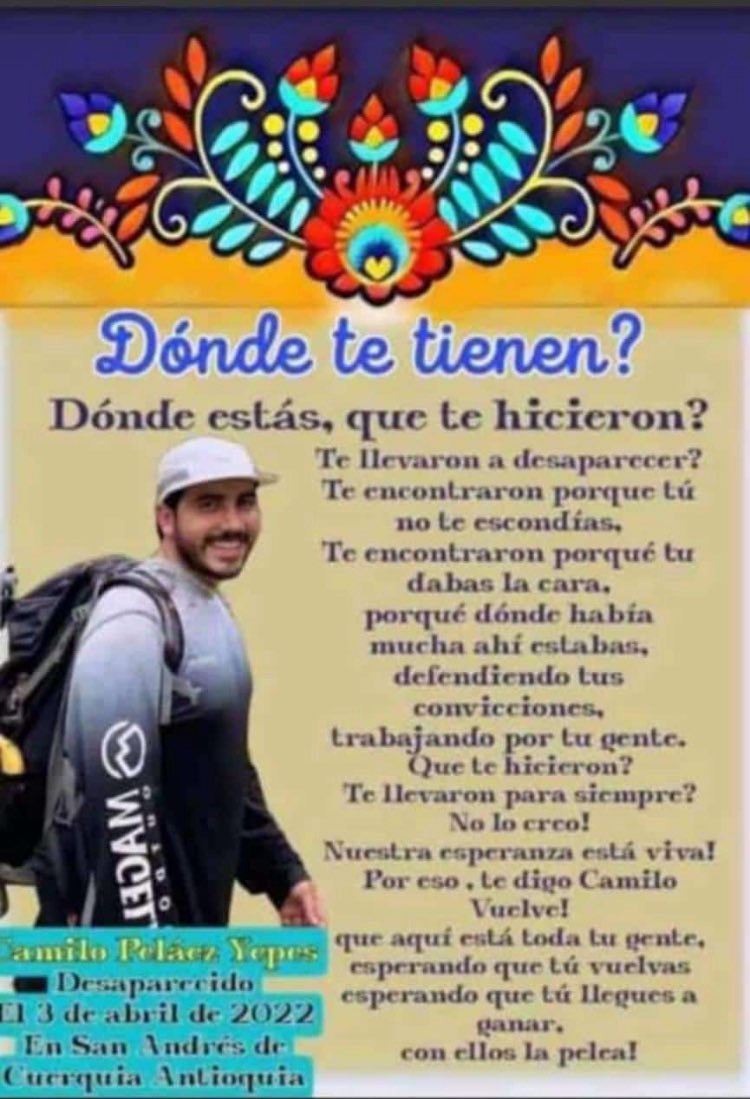 #DondeEstaCamilo #AndresCamiloNoAparece Dios 1.191 días sin respuesta! Se acostumbra a vivir con el dolor,la vida sigue, ya no es la misma, todo cambió, en mi mesa falta uno.Mi amado hijo Andrés Camilo lo desaparecen miserablemente y no dicen donde lo dejan! Desgraciados siempre!