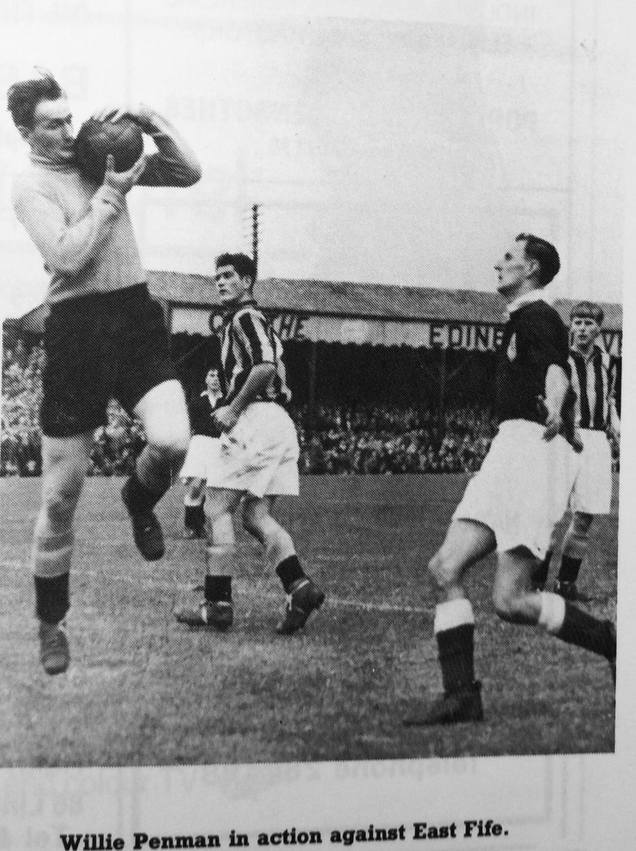 Great picture from the 1950s.

A packed Stark’s Park for a Raith Rovers-East Fife derby, keeper Johnny Niven gathers as Rovers striker Willie Penman threatens and George Aitken (centre) looks on.