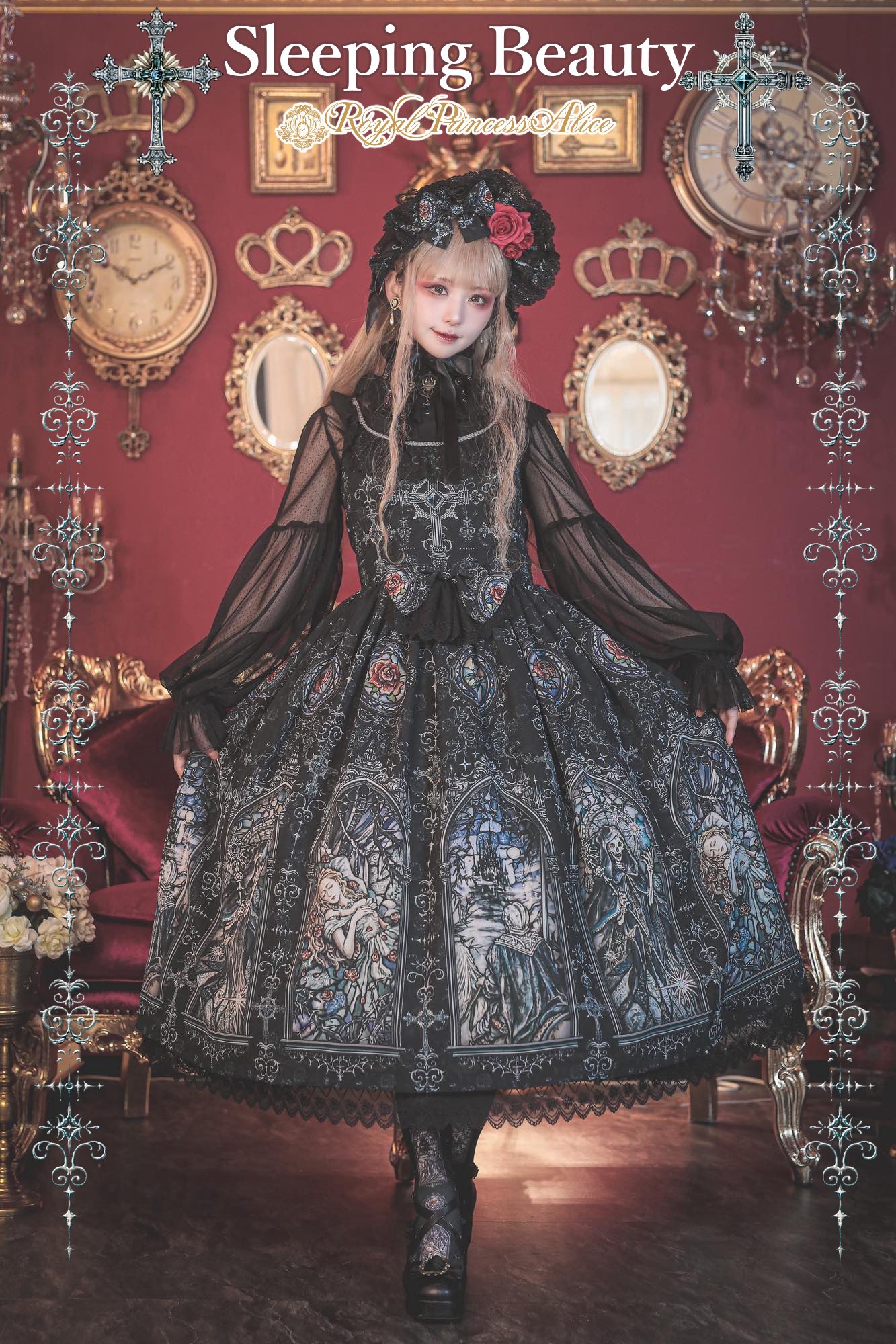 ラパフェ⭐︎バラとピンクレースリボンの姫系髪飾り⭐︎美品⭐︎姫ギャル⭐︎コスプレ小物 ラパフェ⭐︎バラとピンクレースリボンの姫系髪飾り⭐︎美品