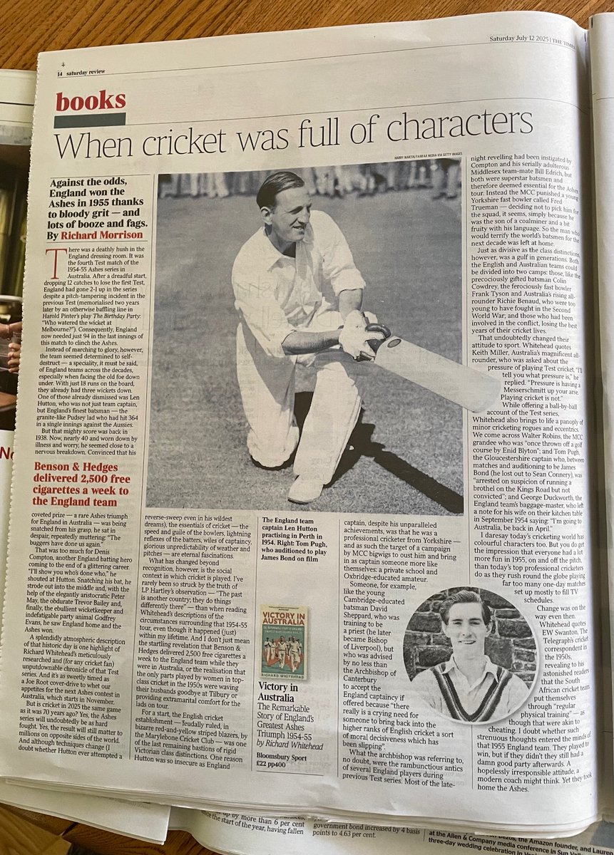Richard Whitehead (@rwhitehead61) on Twitter photo Boy George on the cover, Len Hutton inside ... who could ask for more from <a href="/thetimes/">The Times and The Sunday Times</a> Saturday Review. Knocked out by this fabulous piece on Victory in Australia. Order it here bit.ly/4kC5HRP or bit.ly/4kziyEd or bit.ly/4lO4Yx3 Boy George on the cover, Len Hutton inside ... who could ask for more from <a href="/thetimes/">The Times and The Sunday Times</a> Saturday Review. Knocked out by this fabulous piece on Victory in Australia. Order it here bit.ly/4kC5HRP or bit.ly/4kziyEd or bit.ly/4lO4Yx3