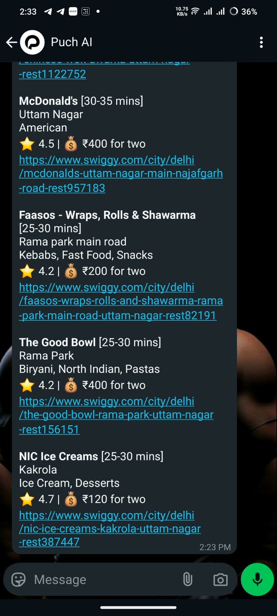 Imdrankitmishra's tweet photo. Asked Puch AI on WhatsApp what to eat,it replied faster than my stomach growled! @Puch_ai https://t.co/rIU8S1BEyd