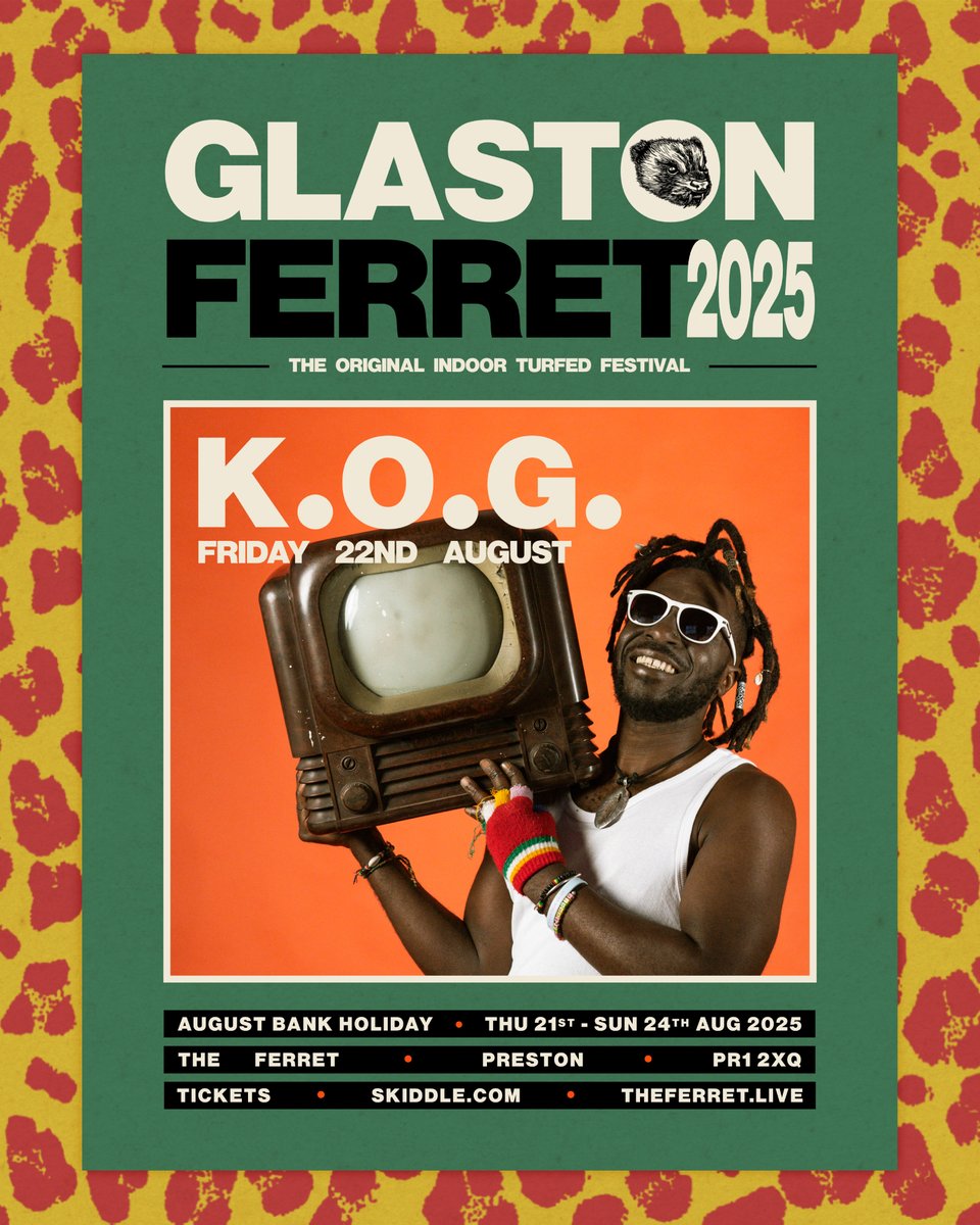 FerretPreston's tweet image. Your FRIDAY (22 Aug) headliners for GLASTONFERRET 2025 are the outstanding K.O.G & his band!
When people tell us "that was the best ever gig at The Ferret" -we listen. Ghana's finest blew us away with a shamanistic live show in Feb, so we had to drag him back for Glastonferret!