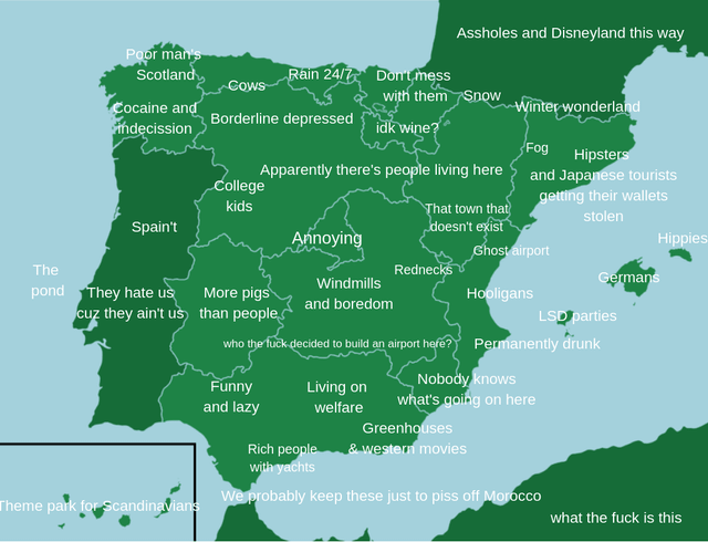 <a href="/TerribleMaps/">Terrible Maps</a> Map of stereotypes about Spanish regions