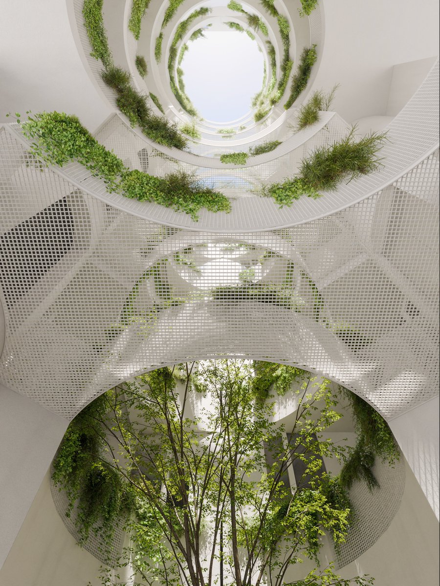 Barcelona’s social housing code handed us the 3m-diameter patio rule. We handed back this three-circle living atrium.

When constraint becomes design fuel🧵👇