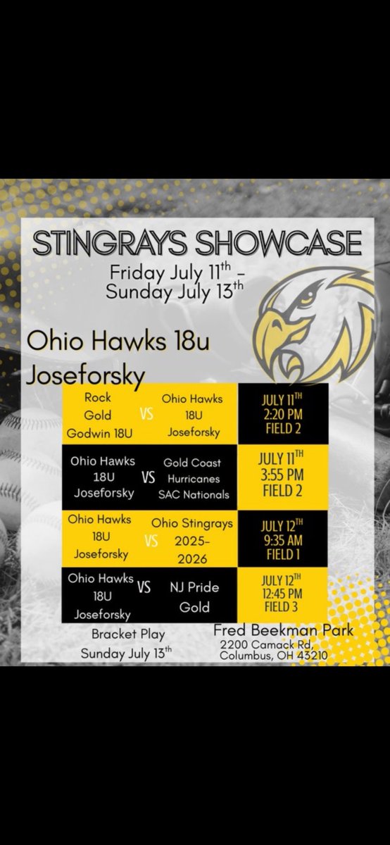 Stingrays!! So excited to keep things rolling with my girls! Schedule below!! 💛🖤
<a href="/HawksJoseforsky/">Ohio Hawks National Joseforsky 18U</a> <a href="/LalondeSoftball/">Adam LaLonde</a> <a href="/TincherPitching/">Tincher Pitching</a>