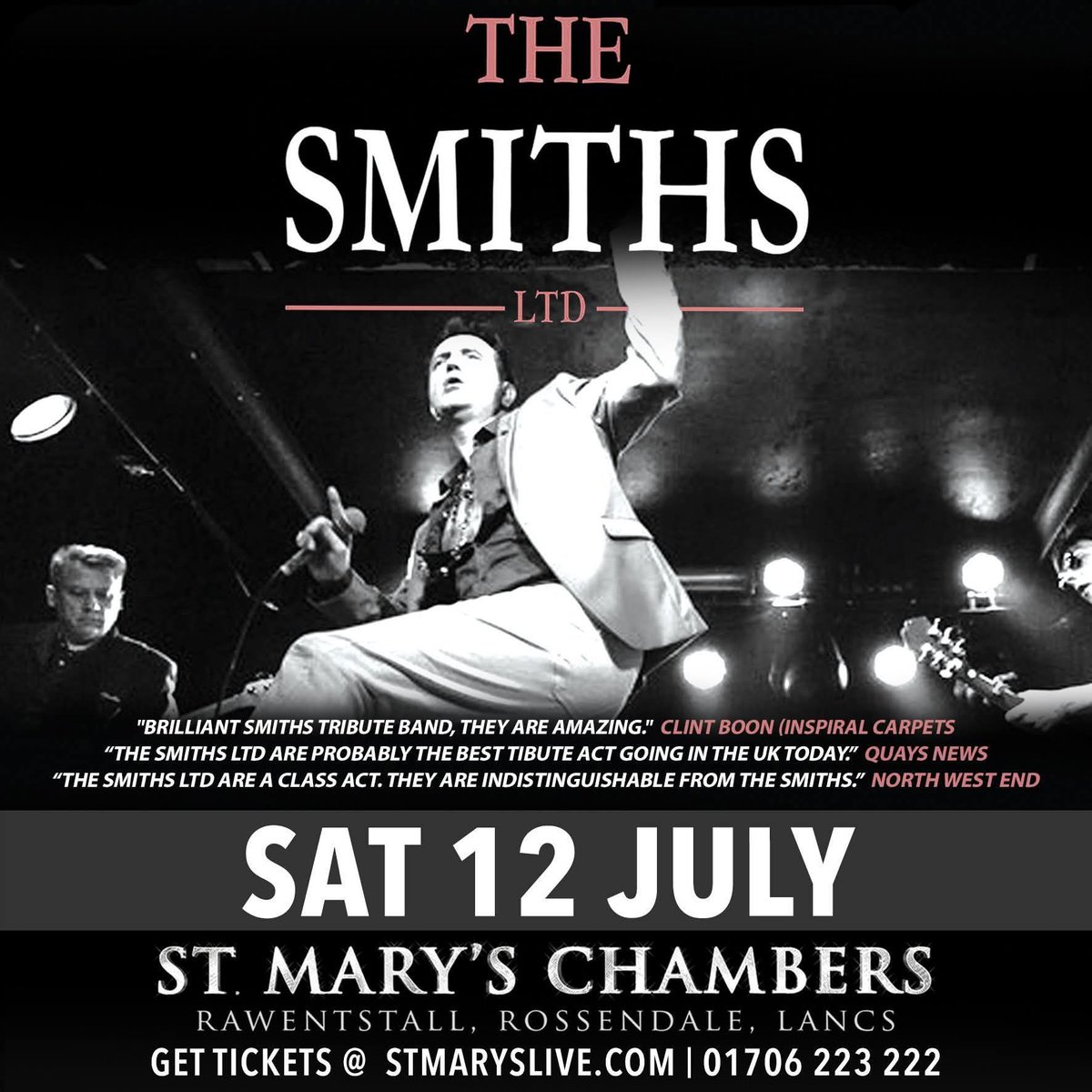 thesmithsltd's tweet image. Fancy listening to some iconic Manchester music tonight?
Come and join us at St Mary's Chambers, Rawtenstall.
Tickets start at £16 but might go as high as £6000 due to dynamic pricing.
Disclaimer - The band are completely unaware of any dynamic pricing of tickets