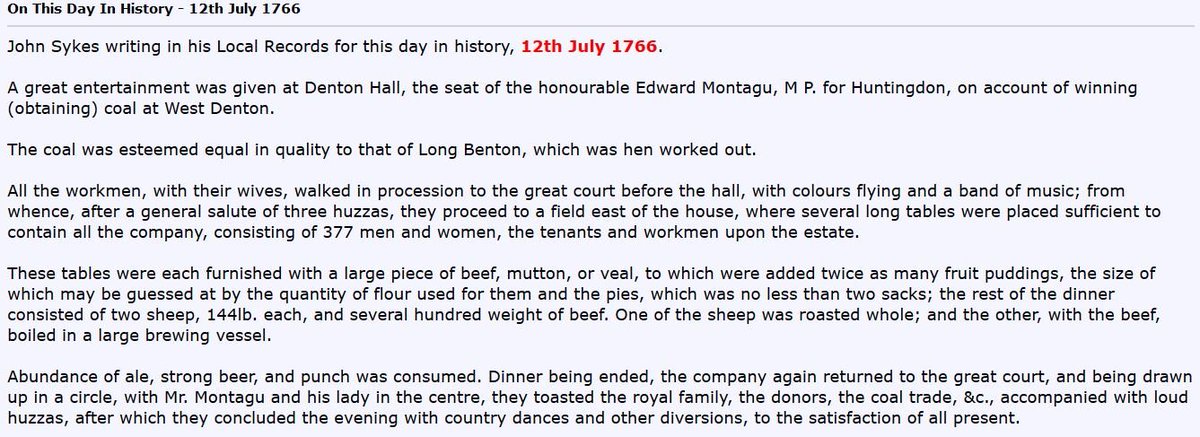 #Denton #NewcastleUponTyne A great entertainment was given at Denton Hall, Newcastle upon Tyne - on this day 12th July 1766, report from John Sykes