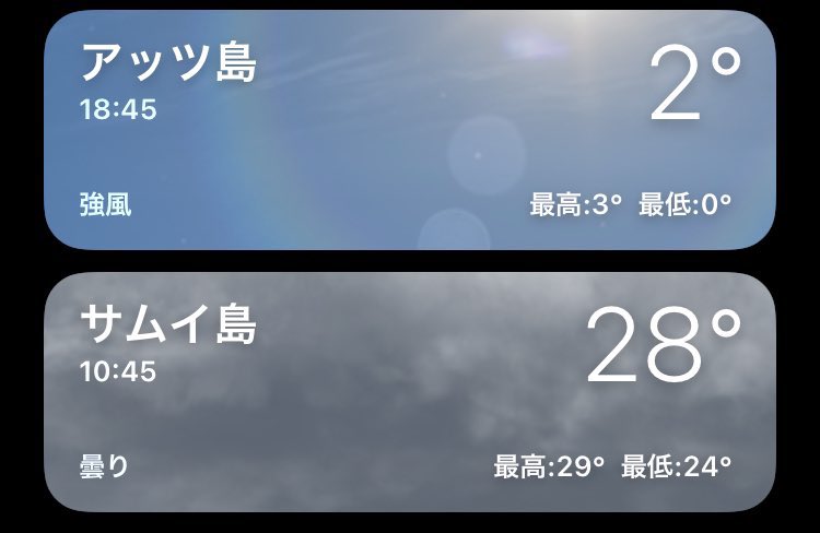 よし。
今日もアッツ島は寒くて、サムイ島は暑いな。