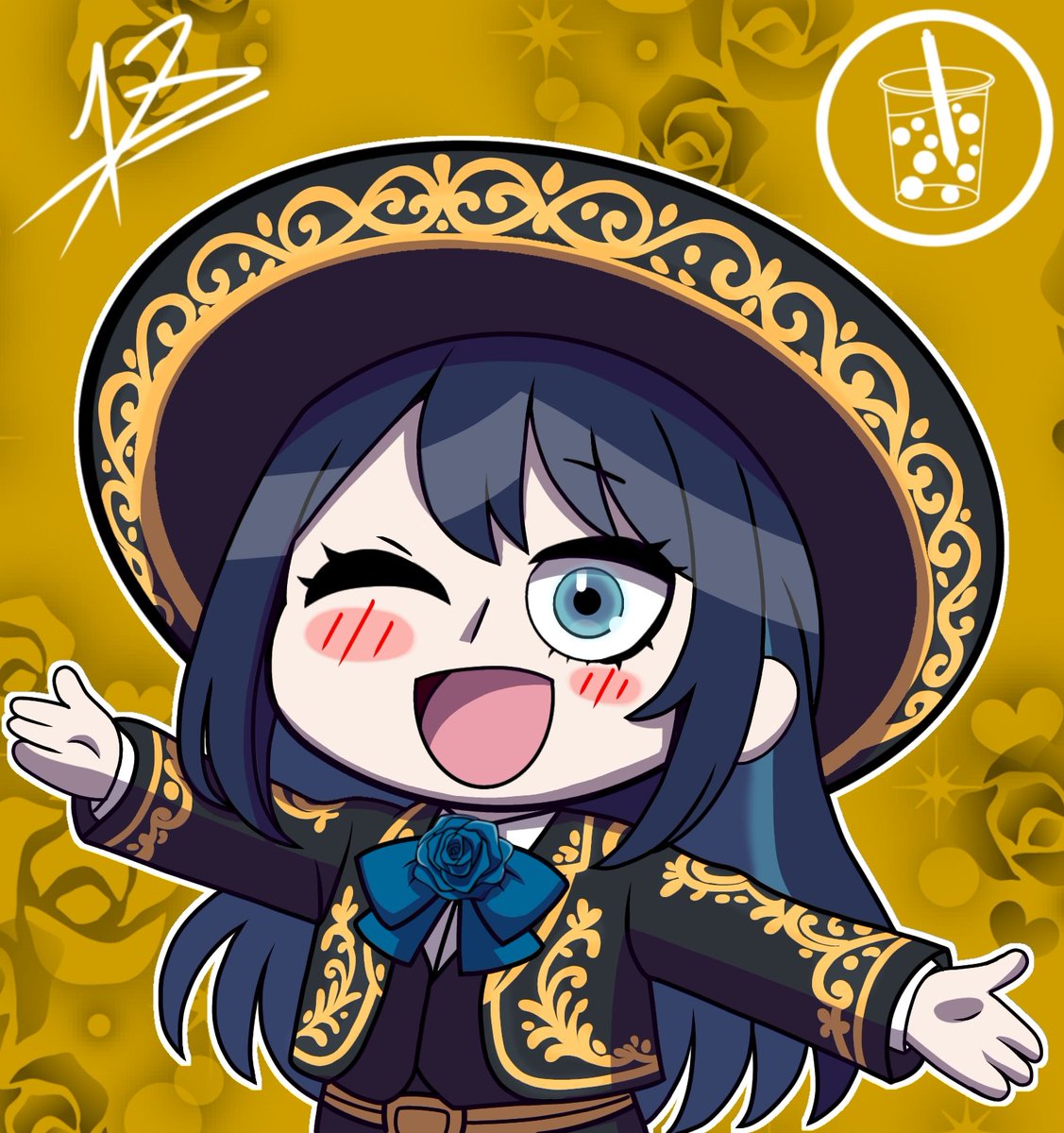 tapiokasR's tweet photo. Aquí mi dibujo de ADO en México #adokanjimx @Kanjiru_esp 🇲🇽

Será que ADO nos cantaría al puro estilo mariachi? (Dejo la versión con fondo y temática y el chibi) ✨🩵 https://t.co/vTOCJ3tjAz