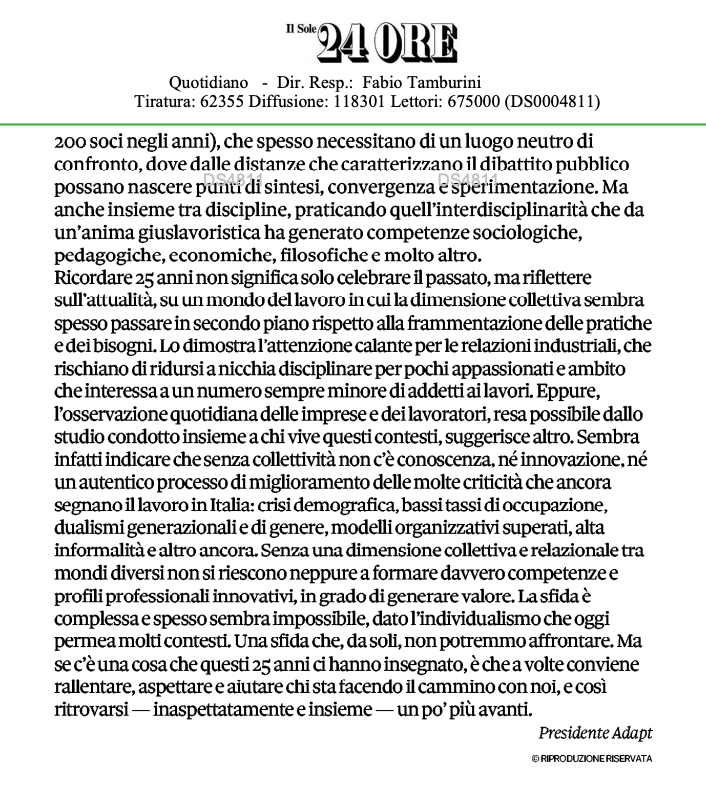 Oggi venticinque anni di @ADAPTland
Grazie a @FrancescoSeghez (e prima di lui <a href="/EMassagli/">Emmanuele Massagli</a>) e al @Sole24Ore
