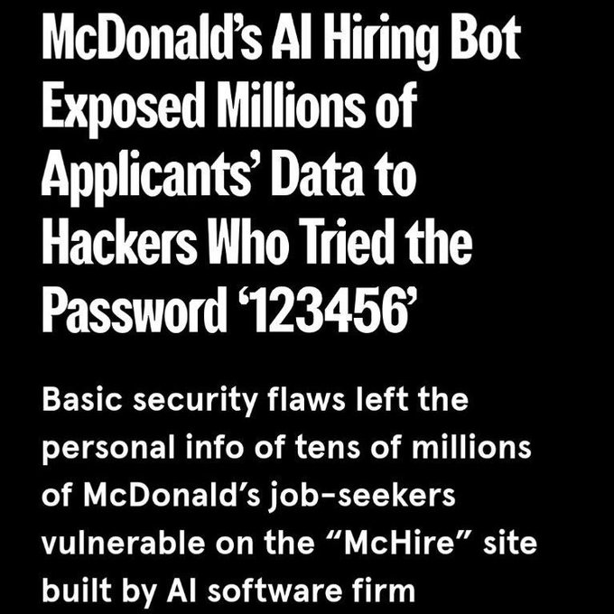 マクドナルドのAI採用ボットデータ流出ポスター