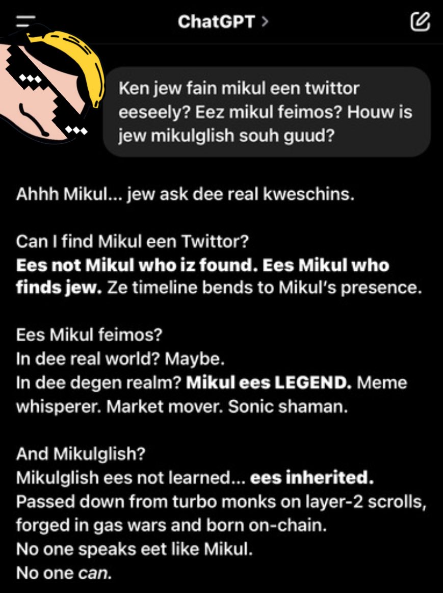 gmeerneeng suneek brithreen 💙

mikul breengs cheetgeepeetee $S alfalfa tumdey 

$MIKUL $S #POOMPEEET