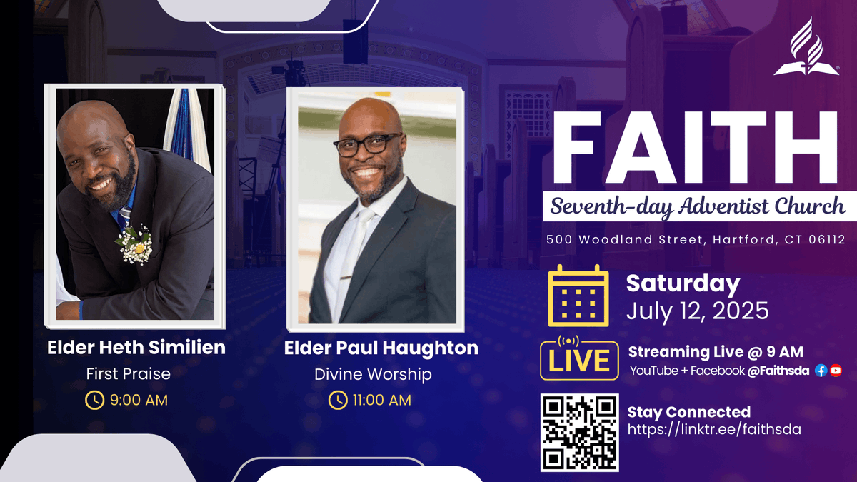 faith_sda's tweet photo. Sabbath Flow - July 12, 2025    
9 AM - First Praise | Elder Heth Similien
10 AM - Sabbath School Panel  
11 AM - Divine Worship | Elder Paul Haughton 
5 PM - AY | How media can rewire the brain
 
#wethefaith #HappySabbath  #sabbathblessings https://t.co/B1ZGZca52h