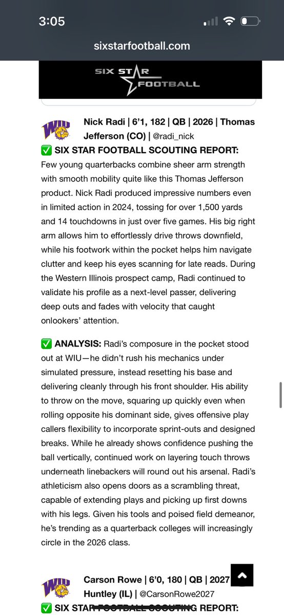 Nick Radi (@radi_nick) on Twitter photo Thank you <a href="/sixstarfootball/">Six Star Football | PLUS+</a> for the great coverage and write up on the <a href="/WIUFootball/">Western Illinois Football</a> camp 🙏 I really appreciate it. 🤙 <a href="/TJSpartans/">Thomas Jefferson HS</a> <a href="/Coach_Griebs/">Mike Griebel</a> <a href="/Griebs_/">Mitch Griebel</a> Thank you <a href="/sixstarfootball/">Six Star Football | PLUS+</a> for the great coverage and write up on the <a href="/WIUFootball/">Western Illinois Football</a> camp 🙏 I really appreciate it. 🤙 <a href="/TJSpartans/">Thomas Jefferson HS</a> <a href="/Coach_Griebs/">Mike Griebel</a> <a href="/Griebs_/">Mitch Griebel</a>