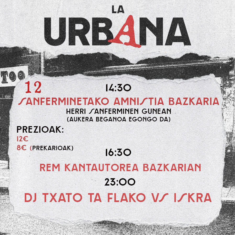 🔴ADI!
Eguraldia dela eta gaurko bazkaria Burgoen plazako aterpera mugitu dugu.