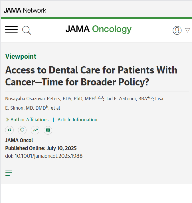 JAMAOnc's tweet image. Viewpoint: Cancer patients frequently face costly dental complications, particularly in head and neck cancers, requiring improved insurance coverage to reduce financial burdens.
ja.ma/3U7WhSs