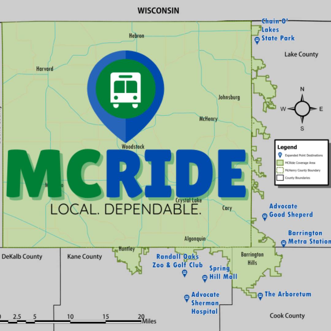 Did you know MCRide, the county's dial-a-ride service in partnership with Pace Suburban Bus, can take you anywhere in McHenry County? Scheduling a trip is as easy as picking up a phone and dialing 800-451-4599 - visit mchenrycountydot.org to learn more!