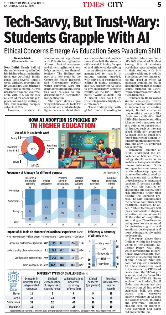 Dr. Devi Dayal Gautam (@ddgautam) on Twitter photo How is AI transforming education? A new study by the Center for Policy Research and Governance (CPRG), now featured in The Times of India, explores the impact.
<a href="/CPRGIndia/">Center of Policy Research & Governance (CPRG)</a> <a href="/RamanandDelhi/">Dr. Ramanand</a> How is AI transforming education? A new study by the Center for Policy Research and Governance (CPRG), now featured in The Times of India, explores the impact.
<a href="/CPRGIndia/">Center of Policy Research & Governance (CPRG)</a> <a href="/RamanandDelhi/">Dr. Ramanand</a>