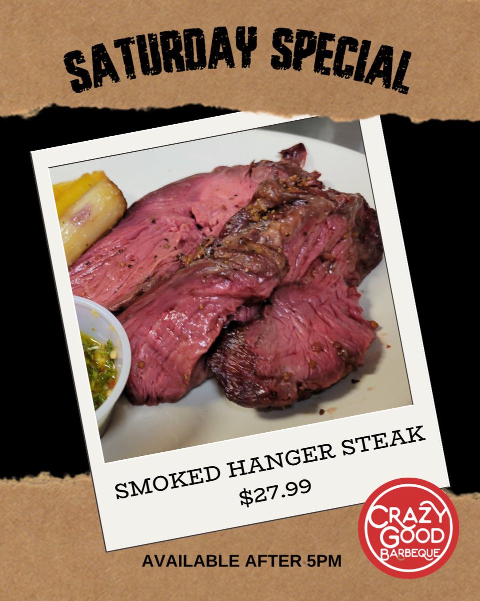 What could make Saturday better?  How about Smoked Hanger Steak from Crazy Good Barbeque!  Tag some friends and come on in.

#smokedhangersteak #olathebbq #kcbbq #bbq #kcfoodie #kceats #olatheeats