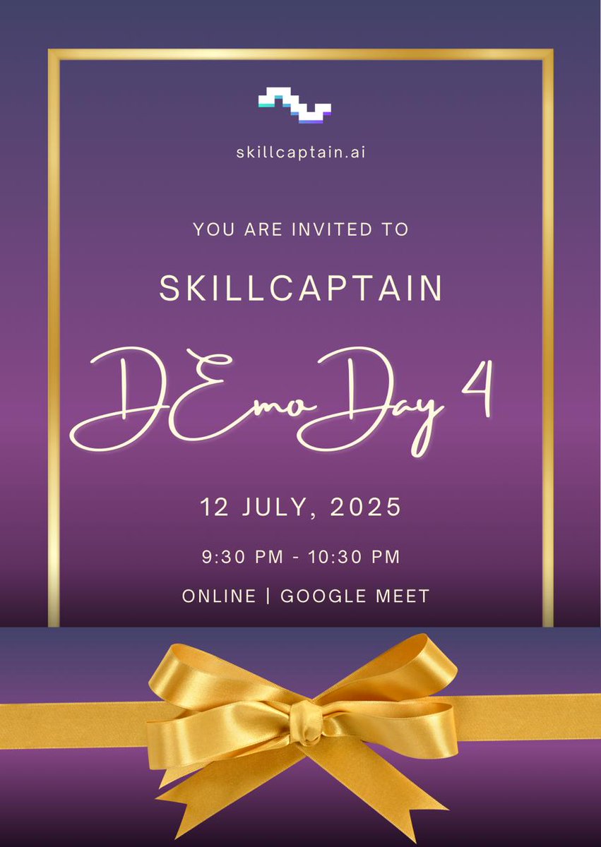 3 months ago, they didn’t know where to start.
Tonight, they’re presenting what they built,  live!

Demo Day 4.0
🕤 Time: 9:30 – 10:30 PM IST
📍 Where: Google Meet

🔗 Join Here:
meet.google.com/pwf-wsjs-jfo