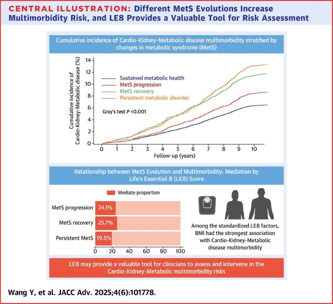 Metabolic Syndrome Evolution and Cardio-Kidney-Metabolic Multimorbidity: Implications for Targeted Prevention

Both current MetS and a history of metabolic disorder, even in the absence of current MetS, may increase the risk of multimorbidity. Prevention targeting the LE8 may