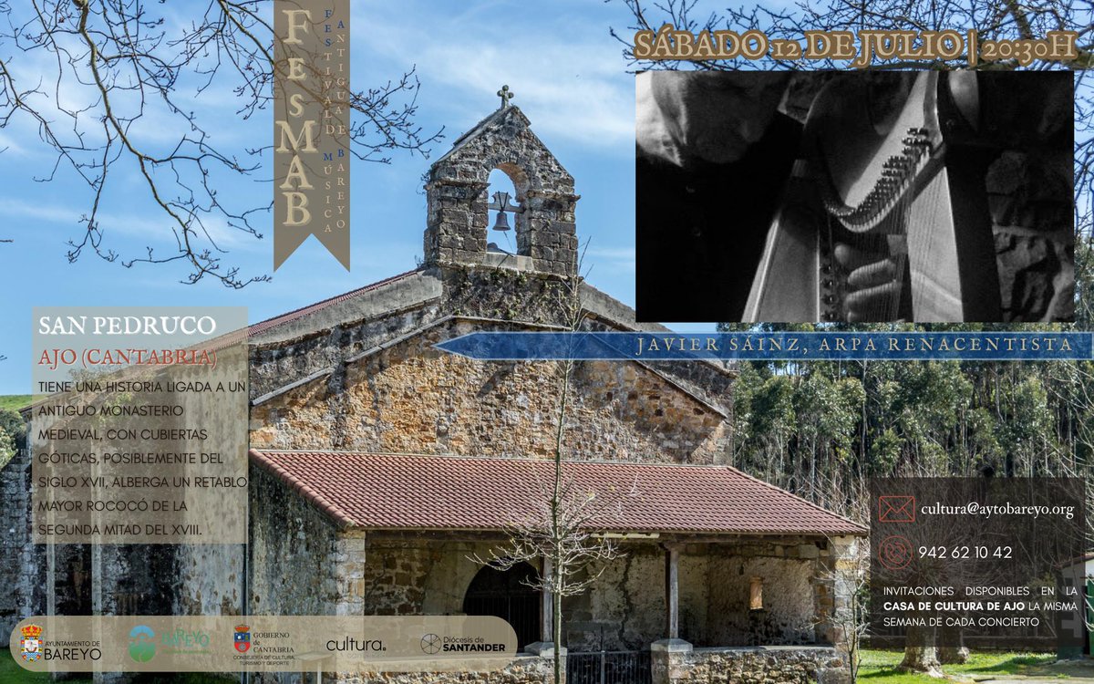 RenataOjerada's tweet photo. Hoy sábado el #FesMAB se traslada a #SanPedruco en Ajo 
Un entorno místico, ligada su custodia a los caballeros templarios 
#JavierSainz nos ofrece bello concierto de 🪉 https://t.co/xmQ6aPGEKL